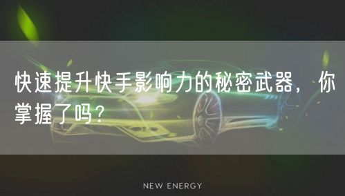 快速提升快手影响力的秘密武器，你掌握了吗？