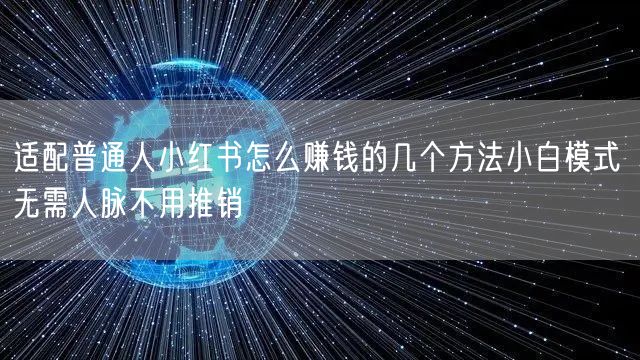适配普通人小红书怎么赚钱的几个方法小白模式 无需人脉不用推销
