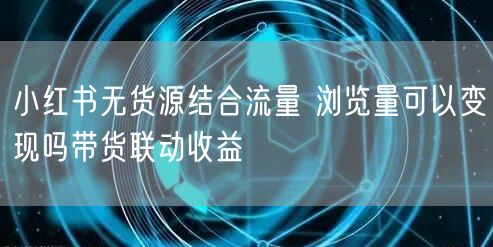 小红书无货源结合流量 浏览量可以变现吗带货联动收益